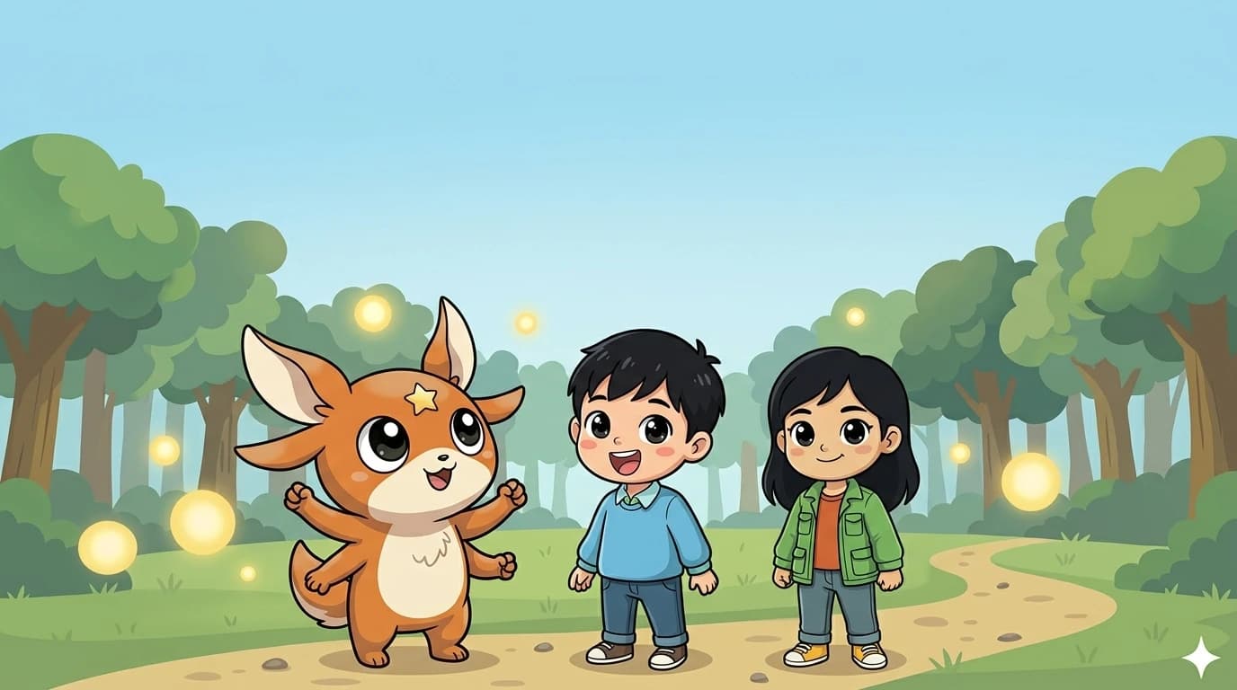 Poppet, Louis, and Luna in a sunny forest