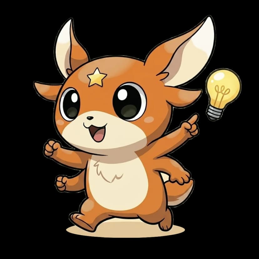 Poppet pointing at a glowing lightbulb